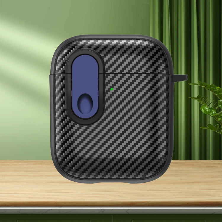For AirPods 2 / 1 Carbon Fiber Texture Wireless Earphones Case with Security Lock(Blue) - For AirPods 1/2 by PMC Jewellery | Online Shopping South Africa | PMC Jewellery | Buy Now Pay Later Mobicred
