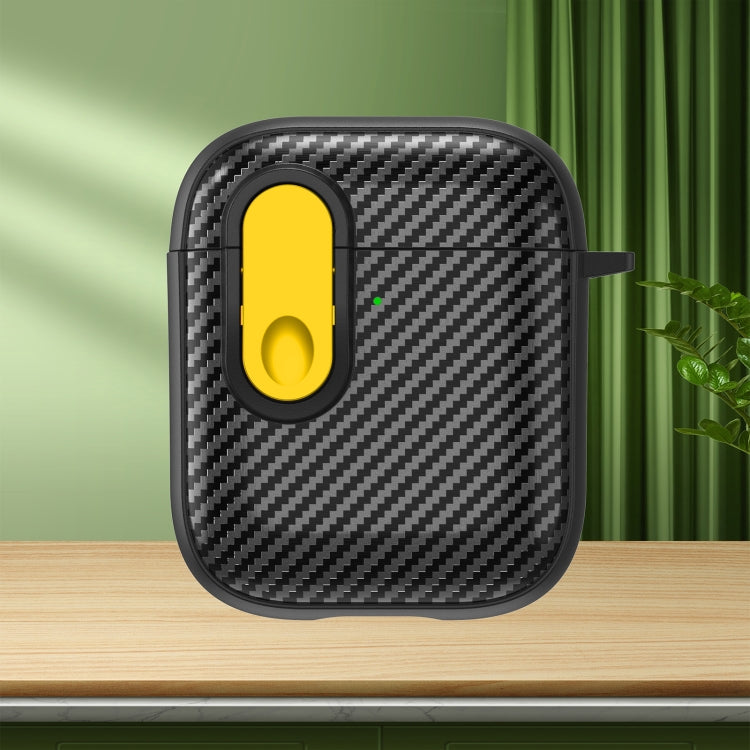 For AirPods 2 / 1 Carbon Fiber Texture Wireless Earphones Case with Security Lock(Yellow) - For AirPods 1/2 by PMC Jewellery | Online Shopping South Africa | PMC Jewellery | Buy Now Pay Later Mobicred