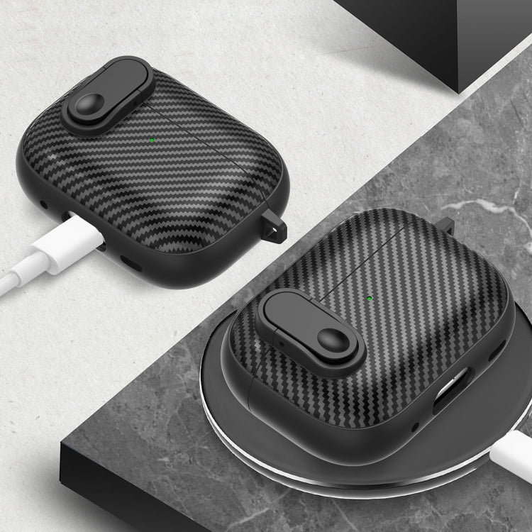 For AirPods 2 / 1 Carbon Fiber Texture Wireless Earphones Case with Security Lock(Black) - For AirPods 1/2 by PMC Jewellery | Online Shopping South Africa | PMC Jewellery | Buy Now Pay Later Mobicred
