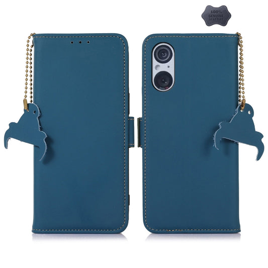 For Sony Xperia 5 V Genuine Leather Magnetic RFID Leather Phone Case(Blue) - Sony Cases by PMC Jewellery | Online Shopping South Africa | PMC Jewellery | Buy Now Pay Later Mobicred