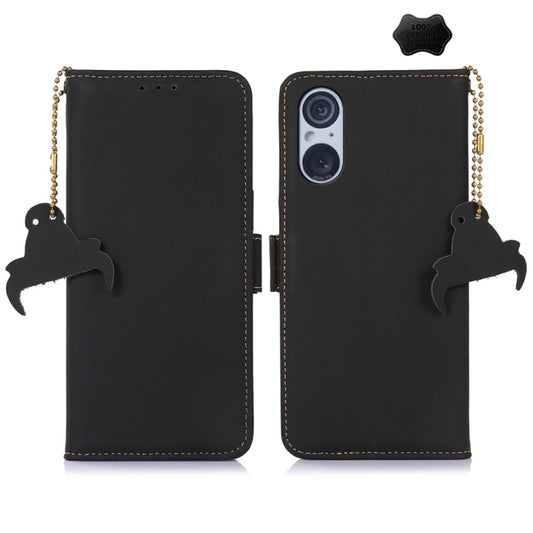 For Sony Xperia 5 V Genuine Leather Magnetic RFID Leather Phone Case(Black) - Sony Cases by PMC Jewellery | Online Shopping South Africa | PMC Jewellery | Buy Now Pay Later Mobicred