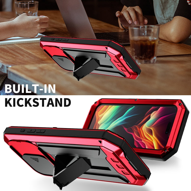 For iPhone 15 Pro R-JUST Sliding Camera IP54 Life Waterproof Holder Phone Case(Red) - free shipping - PMC TechLife - Order now!