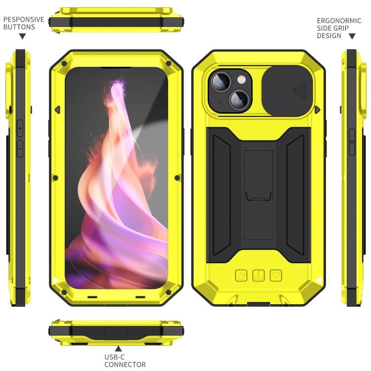 For iPhone 15 Plus R-JUST Sliding Camera IP54 Life Waterproof Holder Phone Case(Yellow) - iPhone 15 Plus Cases by R-JUST | Online Shopping South Africa | PMC TechLife | Buy Now Pay Later Mobicred
