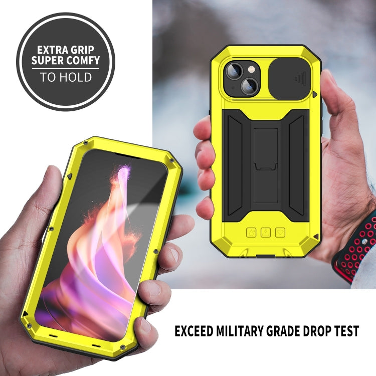 For iPhone 15 Plus R-JUST Sliding Camera IP54 Life Waterproof Holder Phone Case(Yellow) - iPhone 15 Plus Cases by R-JUST | Online Shopping South Africa | PMC TechLife | Buy Now Pay Later Mobicred