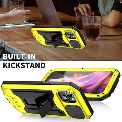 For iPhone 15 Plus R-JUST Sliding Camera Life Waterproof Holder Phone Case(Yellow) - iPhone 15 Plus Cases by R-JUST | Online Shopping South Africa | PMC Jewellery