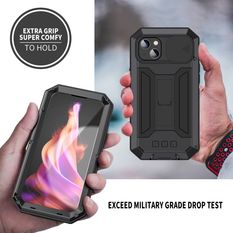 For iPhone 15 R-JUST Sliding Camera IP54 Life Waterproof Holder Phone Case(Black) - iPhone 15 Cases by R-JUST | Online Shopping South Africa | PMC TechLife | Buy Now Pay Later Mobicred