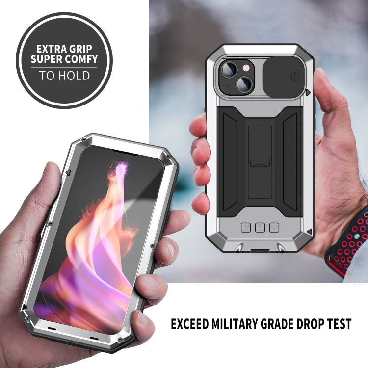 For iPhone 15 R-JUST Sliding Camera IP54 Life Waterproof Holder Phone Case(Silver) - iPhone 15 Cases by R-JUST | Online Shopping South Africa | PMC TechLife | Buy Now Pay Later Mobicred
