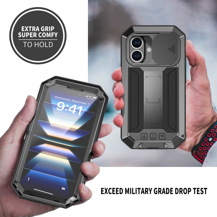 For iPhone 16 Plus R-JUST Sliding Camera IP54 Life Waterproof Holder Phone Case(Black) - free shipping - PMC Jewellery - Order now!