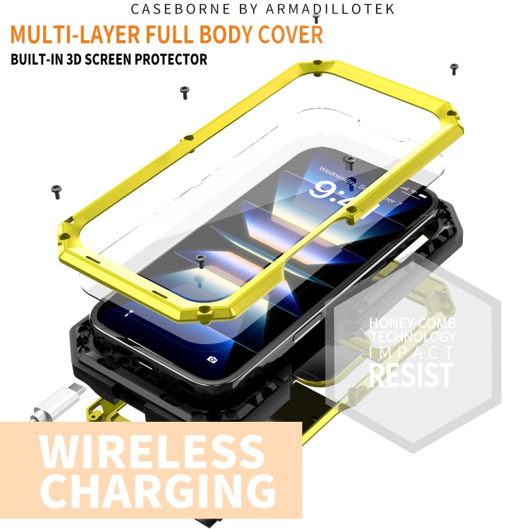For iPhone 16 Plus R-JUST Sliding Camera IP54 Life Waterproof Holder Phone Case(Yellow) - free shipping - PMC Jewellery - Order now!