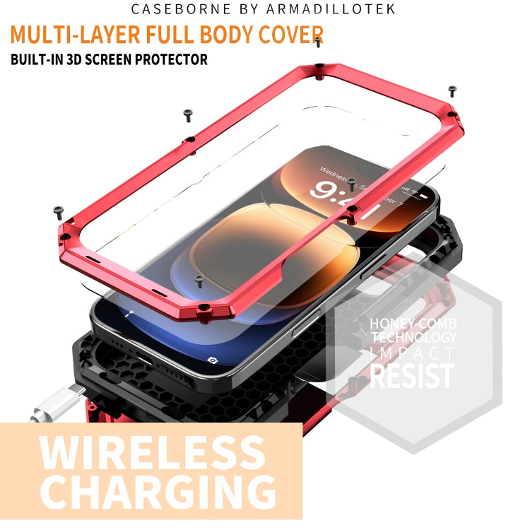 For iPhone 16 Pro R-JUST Sliding Camera IP54 Life Waterproof Holder Phone Case(Red) - free shipping - PMC Jewellery - Order now!