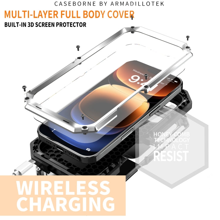 For iPhone 16 Pro Max R-JUST Sliding Camera IP54 Life Waterproof Holder Phone Case(Silver) - free shipping - PMC Jewellery - Order now!