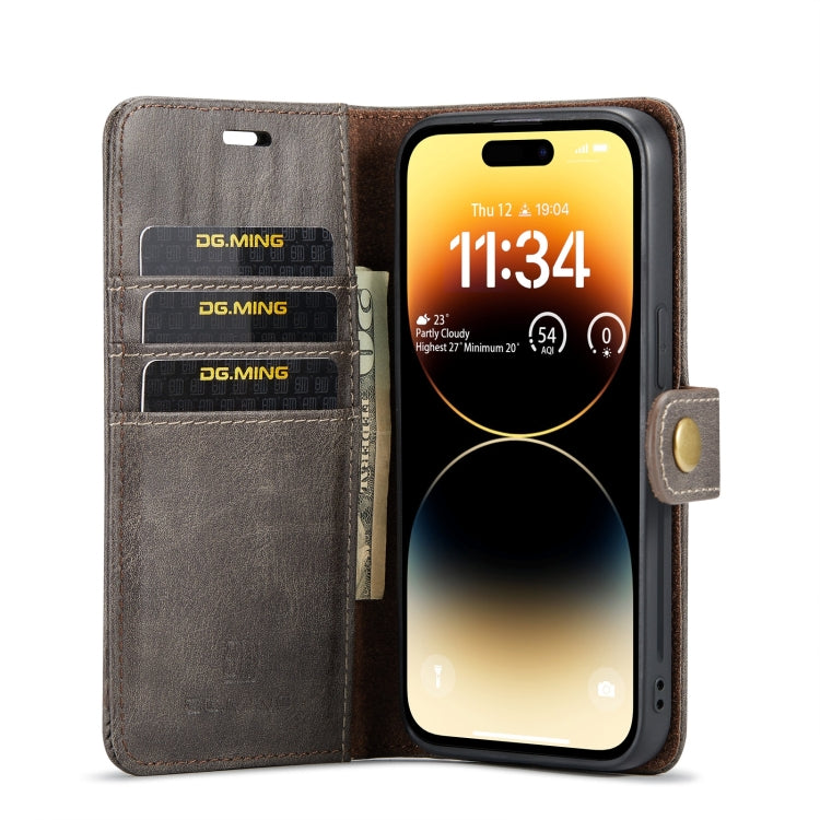 For iPhone 15 Pro DG.MING Crazy Horse Texture Detachable Magnetic Leather Phone Case(Grey) - iPhone 15 Pro Cases by DG.MING | Online Shopping South Africa | PMC Jewellery | Buy Now Pay Later Mobicred