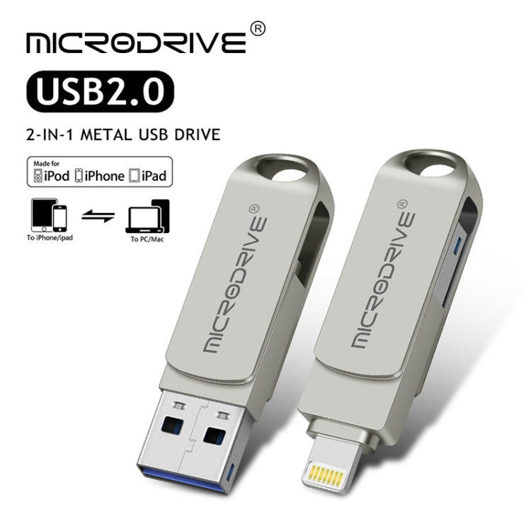 MicroDrive 2 In 1  8 Pin + USB 2.0 Portable Metal USB Flash Disk, Capacity:32GB(Silver) - USB Flash Drives by MICRODRIVE | Online Shopping South Africa | PMC Jewellery | Buy Now Pay Later Mobicred