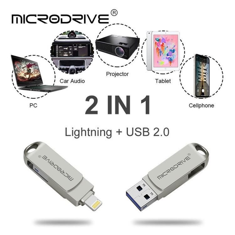 MicroDrive 2 In 1  8 Pin + USB 2.0 Portable Metal USB Flash Disk, Capacity:32GB(Silver) - free shipping - PMC Jewellery - Order now!