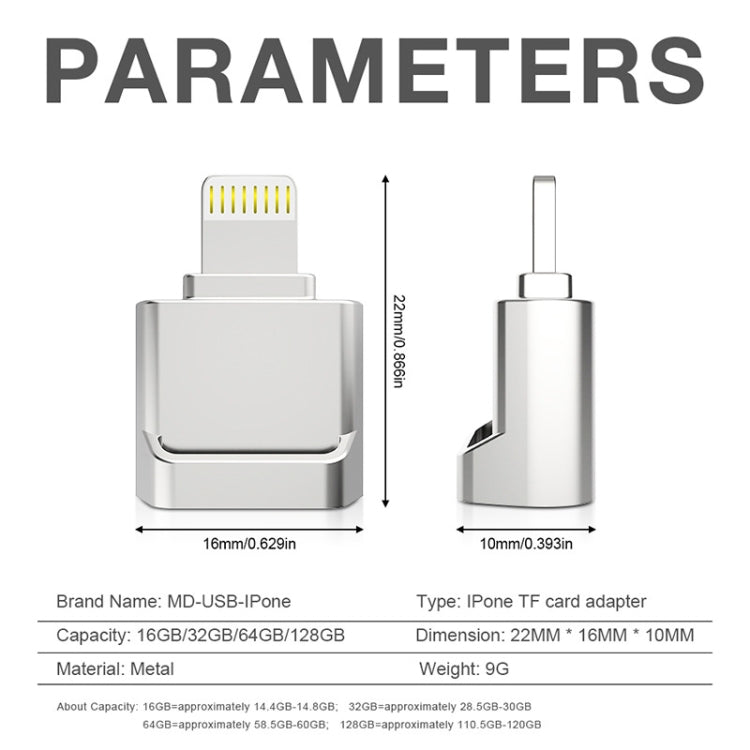 MicroDrive 8pin To TF Card Adapter Mini iPhone & iPad TF Card Reader, Capacity:32GB(Silver) -  by MICRODRIVE | Online Shopping South Africa | PMC Jewellery | Buy Now Pay Later Mobicred