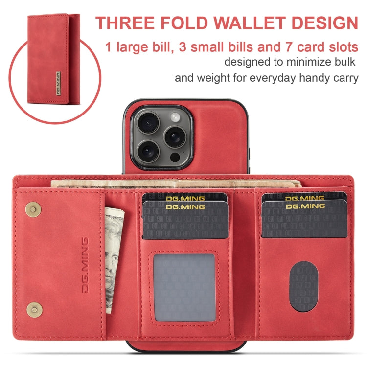 For iPhone 16 Pro Max DG.MING M1 Series 3-Fold Multi Card Wallet Leather Phone Case(Red) - iPhone 16 Pro Max Cases by DG.MING | Online Shopping South Africa | PMC Jewellery | Buy Now Pay Later Mobicred