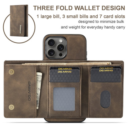 For iPhone 16 Pro DG.MING M1 Series 3-Fold Multi Card Wallet Leather Phone Case(Coffee) - iPhone 16 Pro Cases by DG.MING | Online Shopping South Africa | PMC Jewellery | Buy Now Pay Later Mobicred