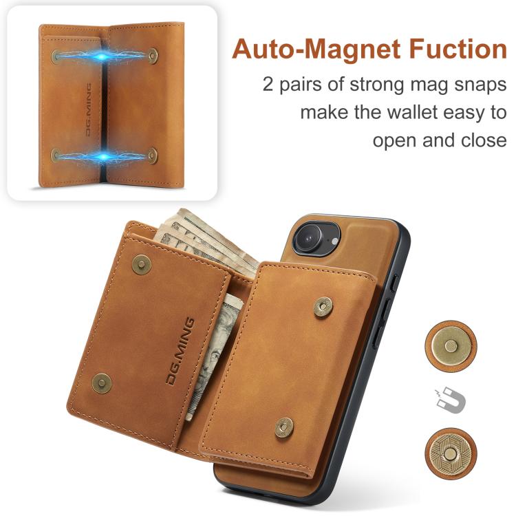 For iPhone 16e DG.MING M1 Series 3-Fold Multi Card Wallet Leather Phone Case(Brown) - free shipping - PMc TechLife - Order now!