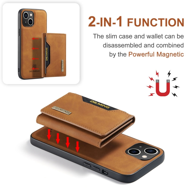 For iPhone 15 DG.MING M2 Series 3-Fold Card Bag Wallet Leather Phone Case(Brown) - iPhone 15 Cases by DG.MING | Online Shopping South Africa | PMC Jewellery | Buy Now Pay Later Mobicred