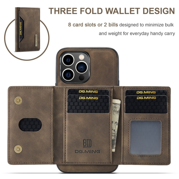 For iPhone 15 Pro Max DG.MING M2 Series 3-Fold Card Bag Wallet Leather Phone Case(Coffee) - iPhone 15 Pro Max Cases by DG.MING | Online Shopping South Africa | PMC Jewellery | Buy Now Pay Later Mobicred