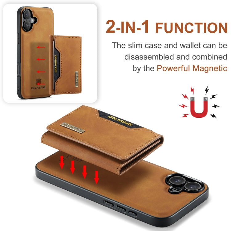 For iPhone 16 DG.MING M2 Series 3-Fold Card Bag Wallet Leather Phone Case(Brown) - iPhone 16 Cases by DG.MING | Online Shopping South Africa | PMC Jewellery | Buy Now Pay Later Mobicred