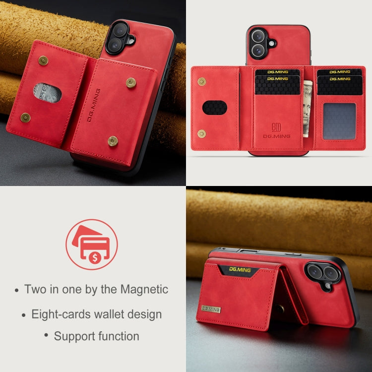 For iPhone 16 DG.MING M2 Series 3-Fold Card Bag Wallet Leather Phone Case(Red) - iPhone 16 Cases by DG.MING | Online Shopping South Africa | PMC Jewellery | Buy Now Pay Later Mobicred