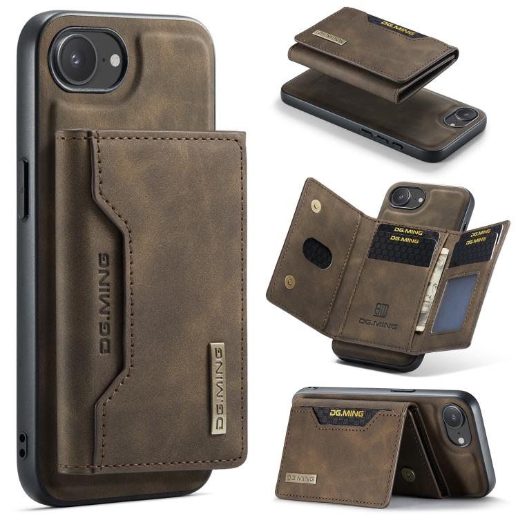 For iPhone 16e DG.MING M2 Series 3-Fold Card Bag Wallet Leather Phone Case(Coffee) - free shipping - PMc TechLife - Order now!