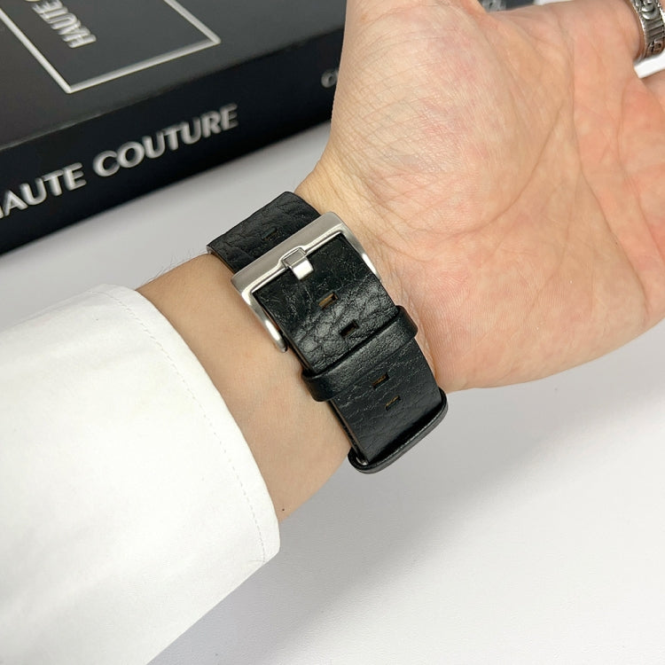 For Apple Watch Ultra 49mm Buffalo Leather Watch Band(Black) - Watch Bands by PMC TechLife | Online Shopping South Africa | PMC TechLife | Buy Now Pay Later Mobicred