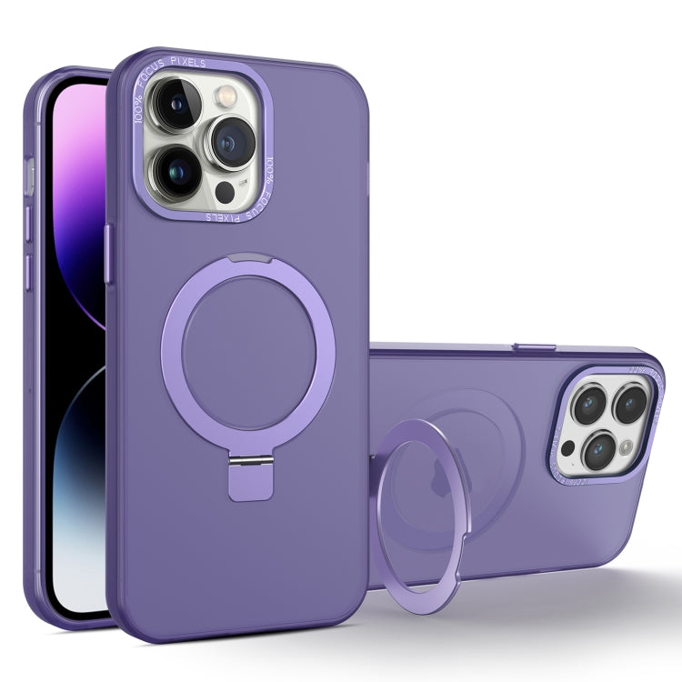 For iPhone 15 Pro Max MagSafe Metal Holder Frosted Translucent Phone Case(Dark Purple) - iPhone 15 Pro Max Cases by PMC TechLife | Online Shopping South Africa | PMC TechLife