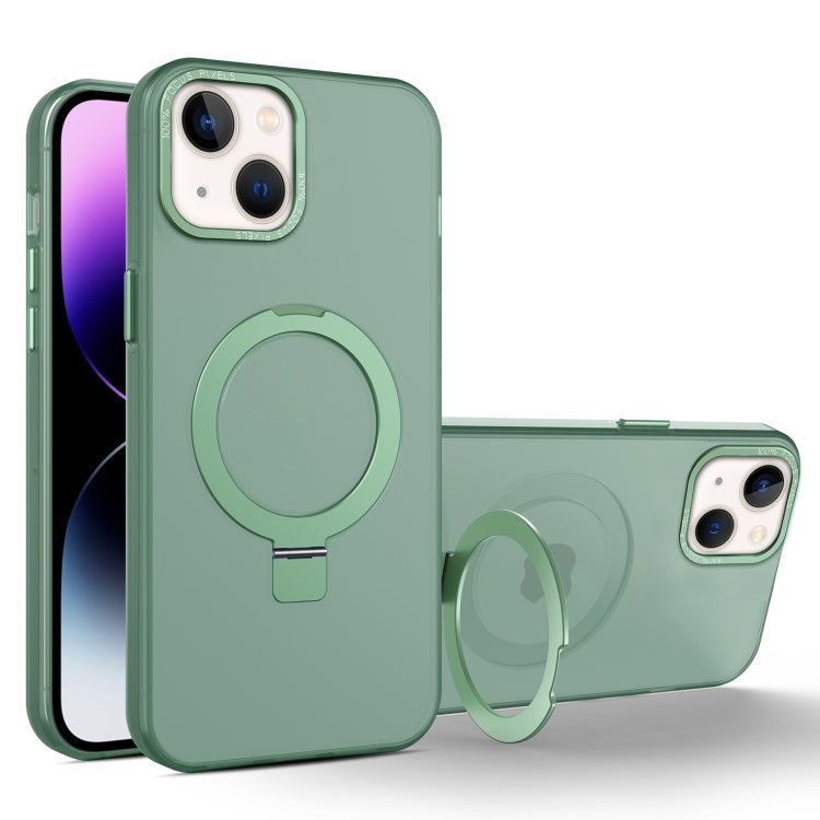For iPhone 15 Plus MagSafe Metal Holder Frosted Translucent Phone Case(Green) - iPhone 15 Plus Cases by PMC TechLife | Online Shopping South Africa | PMC TechLife | Buy Now Pay Later Mobicred