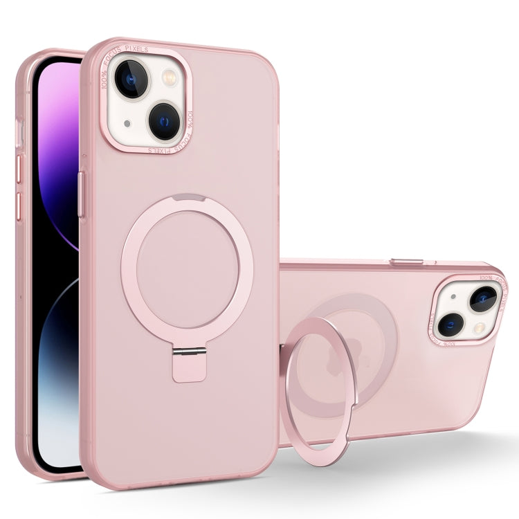 For iPhone 14 Plus MagSafe Metal Holder Frosted Translucent Phone Case(Pink) - iPhone 14 Plus Cases by PMC TechLife | Online Shopping South Africa | PMC TechLife