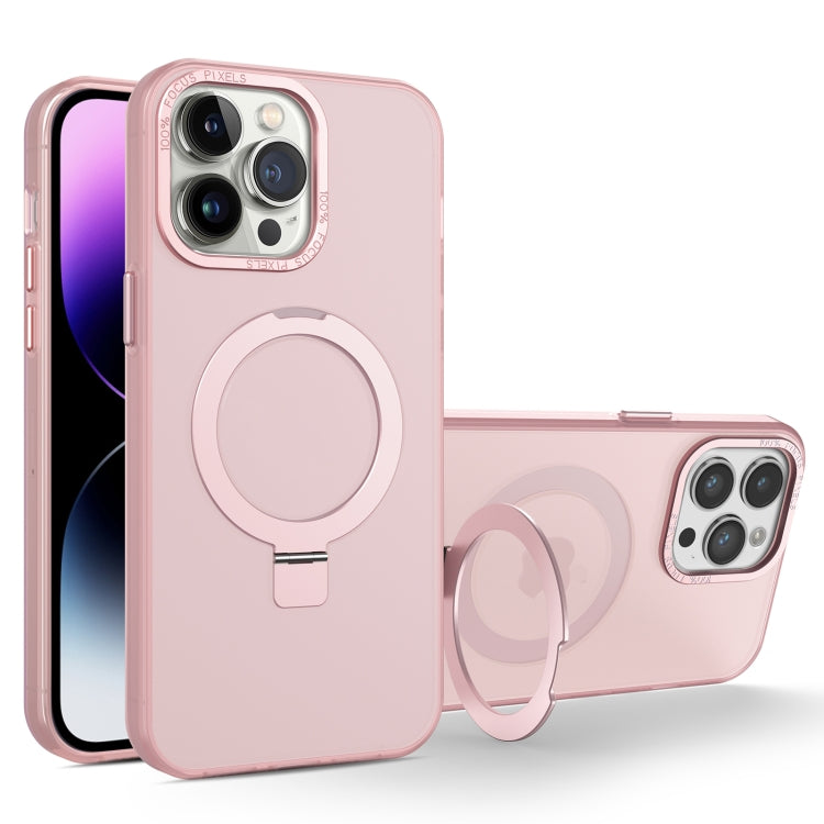 For iPhone 14 Pro Max MagSafe Metal Holder Frosted Translucent Phone Case(Pink) - free shipping - PMC TechLife - Order now!