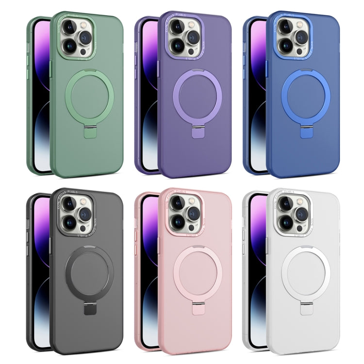 For iPhone 15 Plus MagSafe Metal Holder Frosted Translucent Phone Case(Green) - iPhone 15 Plus Cases by PMC TechLife | Online Shopping South Africa | PMC TechLife | Buy Now Pay Later Mobicred