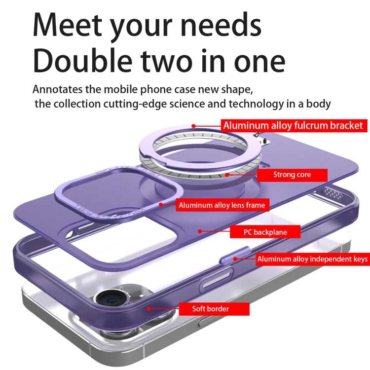 For iPhone 15 Plus MagSafe Metal Holder Frosted Translucent Phone Case(Dark Purple) - iPhone 15 Plus Cases by PMC TechLife | Online Shopping South Africa | PMC TechLife