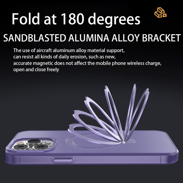 For iPhone 14 Pro Max MagSafe Metal Holder Frosted Translucent Phone Case(Dark Purple) - iPhone 14 Pro Max Cases by PMC TechLife | Online Shopping South Africa | PMC TechLife