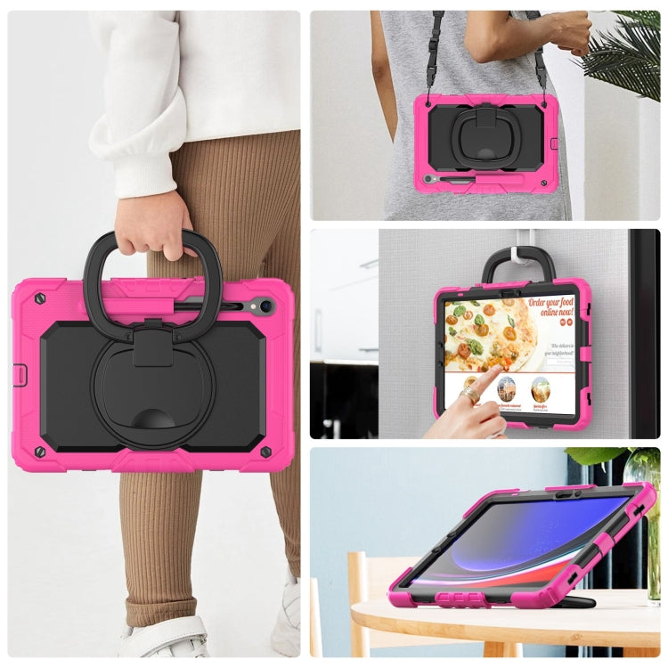 For Samsung Galaxy Tab S9 D Type Silicone Hybrid PC Tablet Case with Handle Holder(Rose Red) - free shipping - PMC Jewellery - Order now!