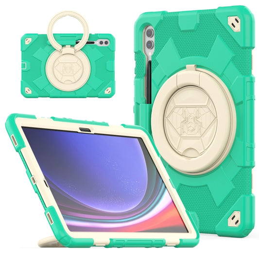 For Samsung Galaxy Tab S9+ / S10+ Spider Rotation Handle Silicone Hybrid PC Tablet Case(Cyan Beige) - Galaxy Tab S9+ Cases by PMC Jewellery | Online Shopping South Africa | PMC Jewellery | Buy Now Pay Later Mobicred