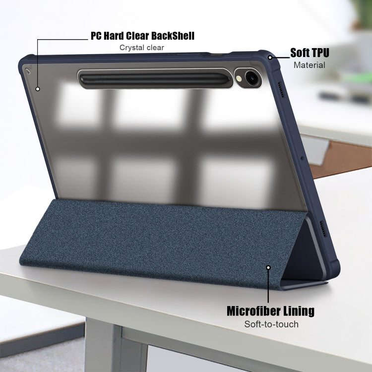 For Samsung Galaxy Tab S9 Acrylic 3-folding Smart Leather Tablet Case(Dark Blue) - Galaxy Tab S9 Cases by PMC Jewellery | Online Shopping South Africa | PMC Jewellery | Buy Now Pay Later Mobicred