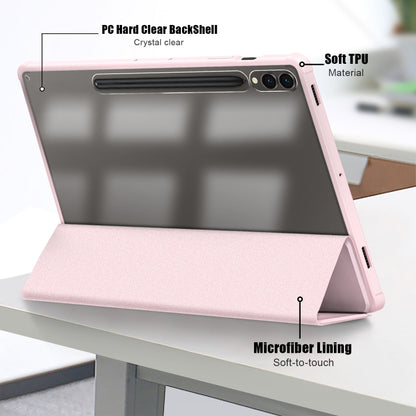 For Samsung Galaxy Tab S9+ Acrylic 3-folding Smart Leather Tablet Case(Pink) - Galaxy Tab S9+ Cases by PMC Jewellery | Online Shopping South Africa | PMC Jewellery | Buy Now Pay Later Mobicred