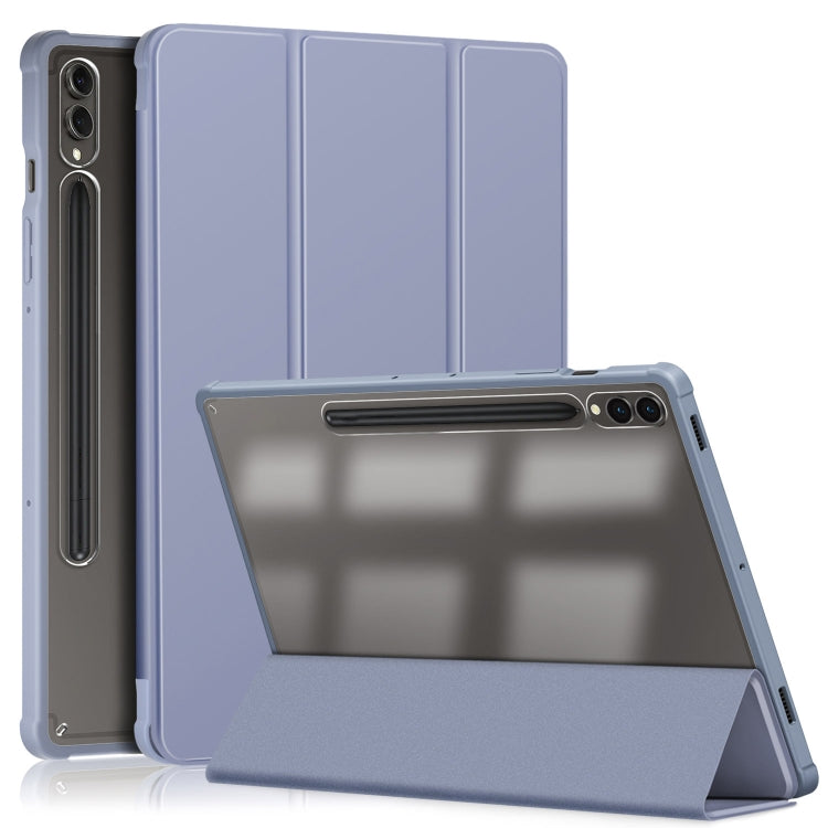 For Samsung Galaxy Tab S9+ Acrylic 3-folding Smart Leather Tablet Case(Lavender Purple) - Galaxy Tab S9+ Cases by PMC Jewellery | Online Shopping South Africa | PMC Jewellery | Buy Now Pay Later Mobicred