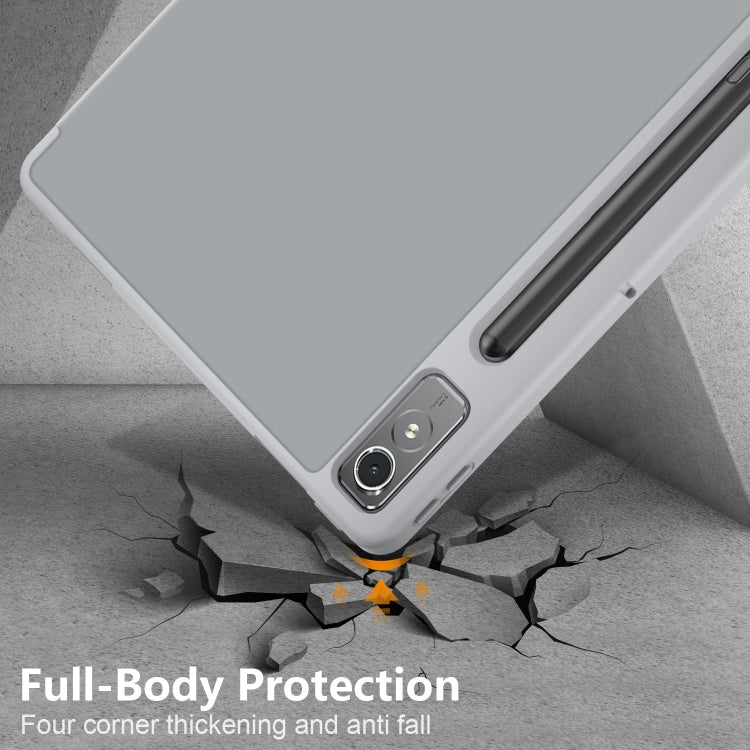 For Lenovo Tab P12 12.7 /P12 Pro 2nd Gen 3-folding TPU Smart Leather Tablet Case(Grey) - Lenovo by PMC TechLife | Online Shopping South Africa | PMC TechLife | Buy Now Pay Later Mobicred