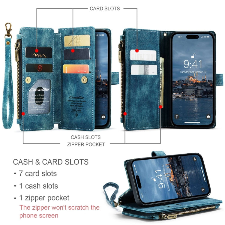 For iPhone 15 Pro CaseMe C30 Multifunctional Leather Phone Case(Blue) - iPhone 15 Pro Cases by CaseMe | Online Shopping South Africa | PMC Jewellery | Buy Now Pay Later Mobicred