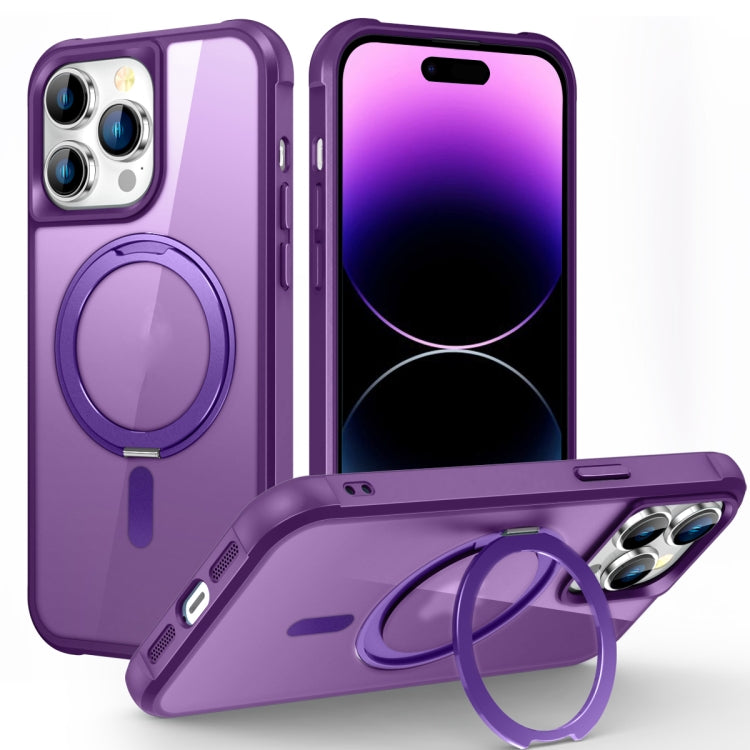 For iPhone 14 Pro MagSafe Magnetic Rotating Holder Phone Case(Purple) - iPhone 14 Pro Cases by PMC TechLife | Online Shopping South Africa | PMC TechLife
