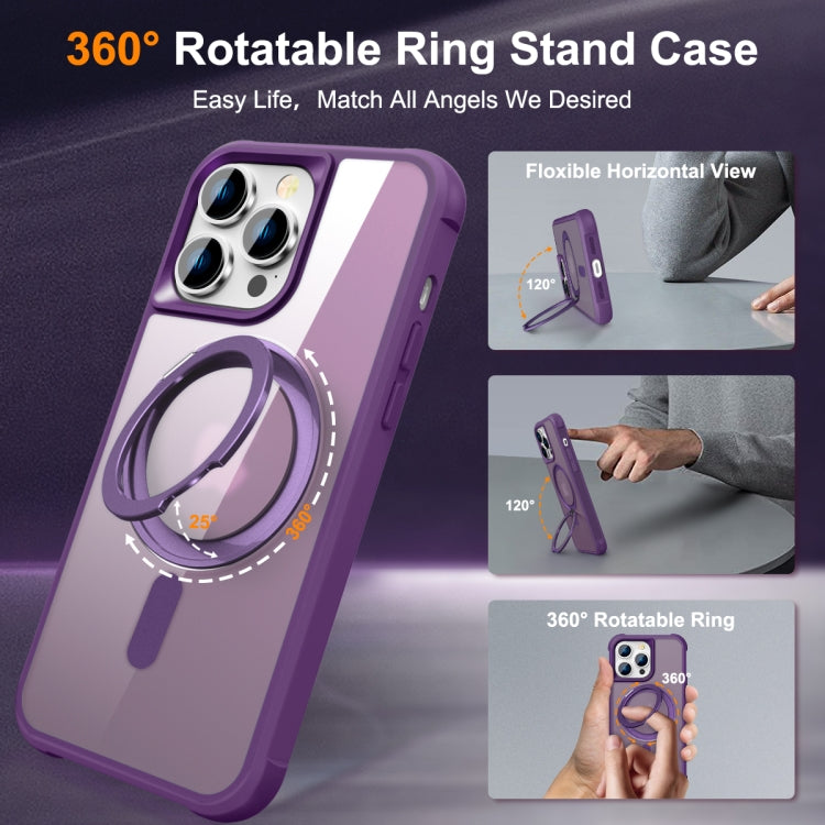 For iPhone 14 Pro MagSafe Magnetic Rotating Holder Phone Case(Purple) - iPhone 14 Pro Cases by PMC TechLife | Online Shopping South Africa | PMC TechLife
