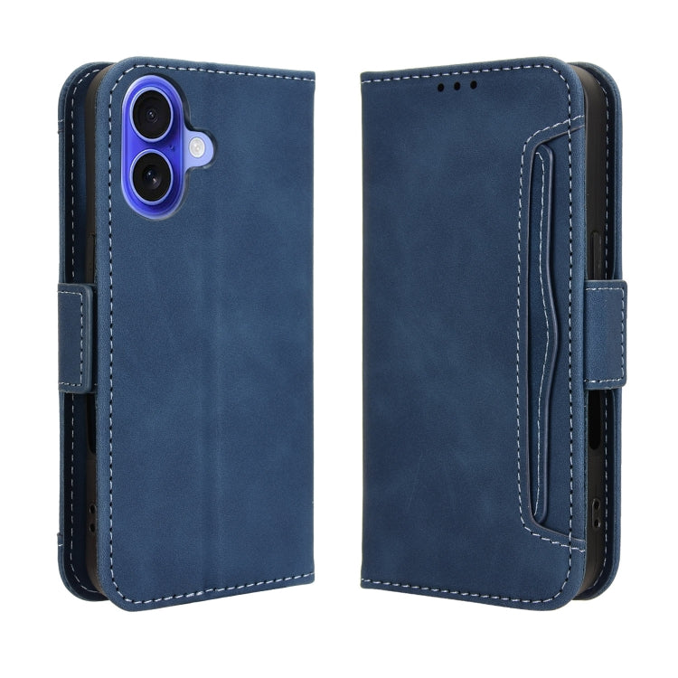 For iPhone 16 Plus Skin Feel Calf Texture Card Slots Leather Phone Case(Blue) - iPhone 16 Plus Cases by PMC TechLife | Online Shopping South Africa | PMC TechLife | Buy Now Pay Later Mobicred