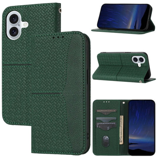 For iPhone 16 Woven Texture Stitching Magnetic Leather Phone Case(Green) - iPhone 16 Cases by PMC Jewellery | Online Shopping South Africa | PMC Jewellery | Buy Now Pay Later Mobicred