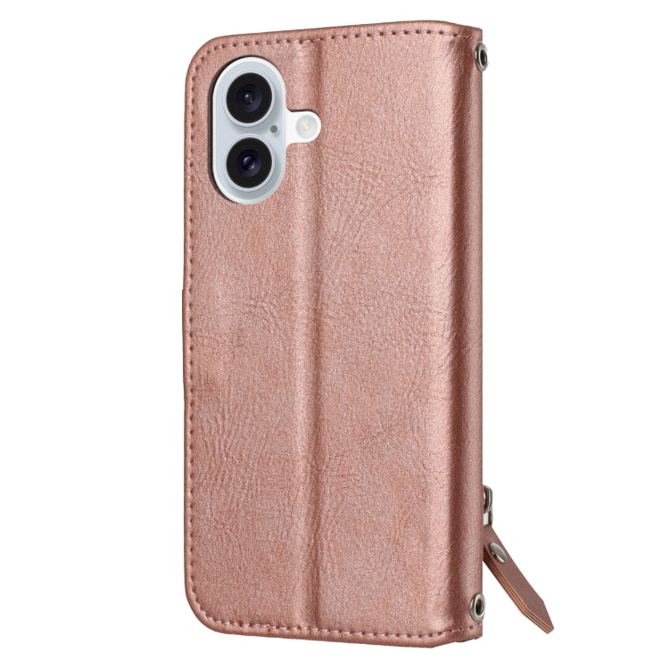 For iPhone 16 Oil Skin Zipper Wallet Leather Phone Case(Rose Gold) - iPhone 16 Cases by PMC TechLife | Online Shopping South Africa | PMC TechLife | Buy Now Pay Later Mobicred
