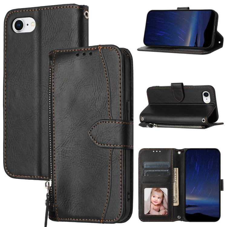 For iPhone SE 2024 Oil Skin Zipper Wallet Leather Phone Case(Black) - More iPhone Cases by PMC Jewellery | Online Shopping South Africa | PMC Jewellery | Buy Now Pay Later Mobicred