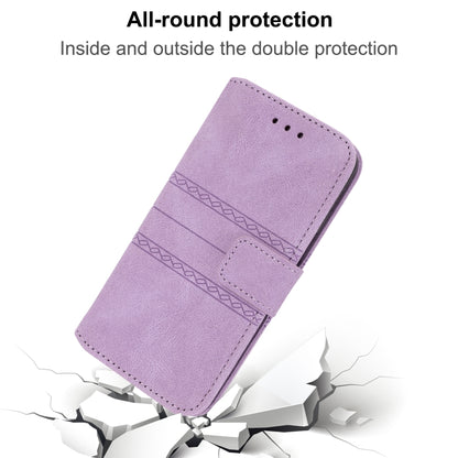 For iPhone SE 2024 Embossed Stripes Skin Feel Leather Phone Case(Light Purple) - More iPhone Cases by PMC Jewellery | Online Shopping South Africa | PMC Jewellery | Buy Now Pay Later Mobicred