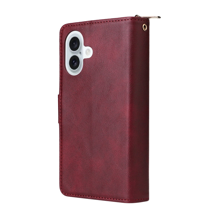 For iPhone 16 Plus 9 Card Slots Zipper Wallet Bag Leather Phone Case(Wine Red) - free shipping - PMC TechLife - Order now!